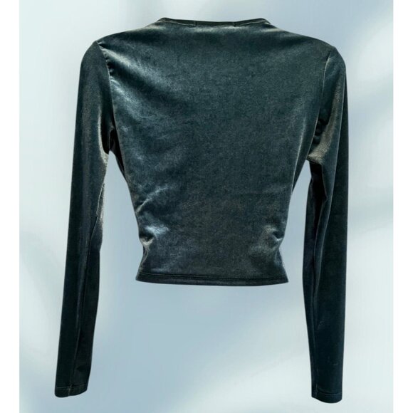 90s Y2K Green Velvet Women's Crop Top Wrap Adjustable Whimsigoth Boho Small - Picture 3 of 9